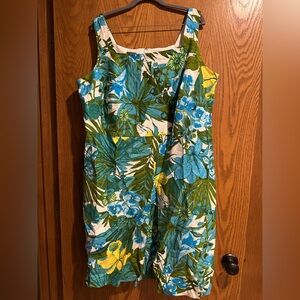 Talbots Green and Blue Floral Dress with Tropical Flair